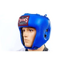 Шлем боксерский Twins из натуральной кожи с открытым подбородком (HGL-8-BU, синий)